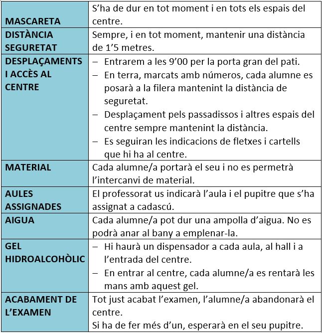Normes examens de setembre 20 21 COL LEGI NTRA SRA DE LA CONSOLACI 